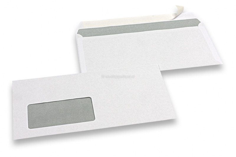 Vensterenveloppen wit budget, 110 x 220 mm, 80 grs., venster links 45 x 90 mm, 20 mm van links, 15 mm van onder, stripsluiting