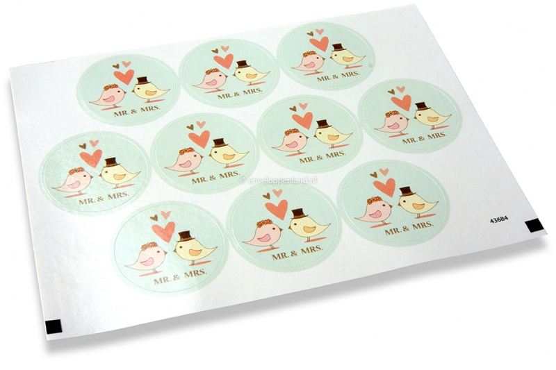 Sluitzegels trouwen - Mr. & Mrs. vogeltjes