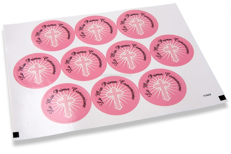 Sluitzegels communie - la mia prima comunione roze kruis