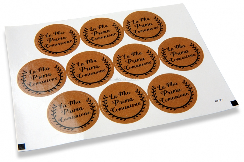 Sluitzegels communie - la mia prima comunione bruin met zwarte krans