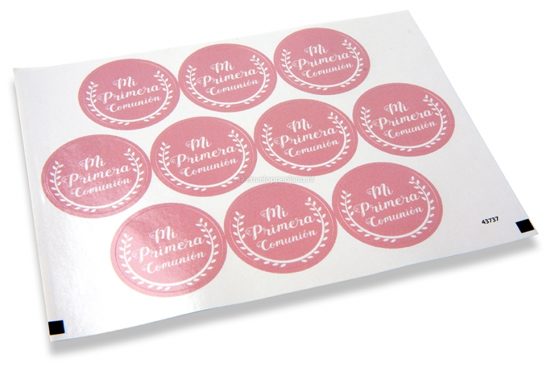Sluitzegels communie - mi primera comunión roze met witte krans