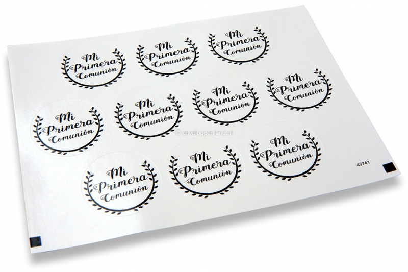 Sluitzegels communie - mi primera comunión wit met zwarte krans