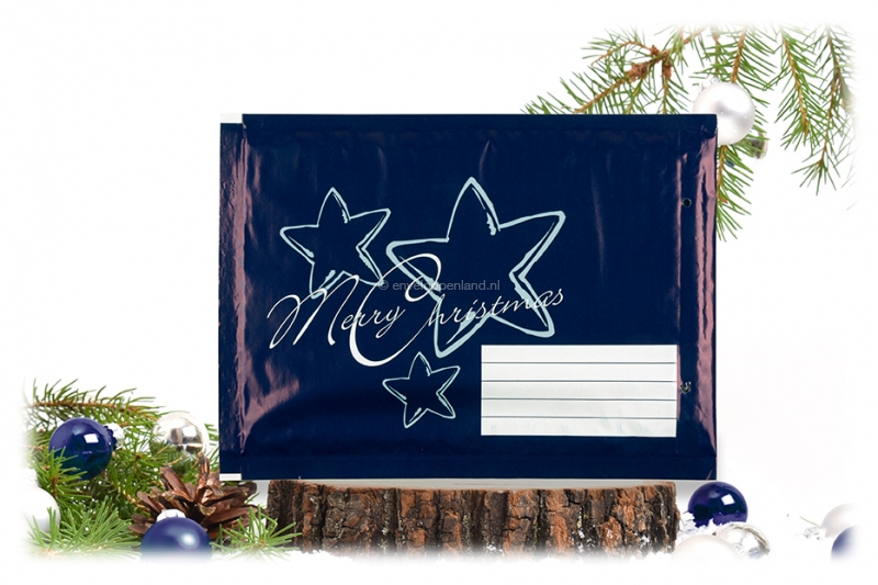 Kerst luchtkussen enveloppen, blauw + sterren