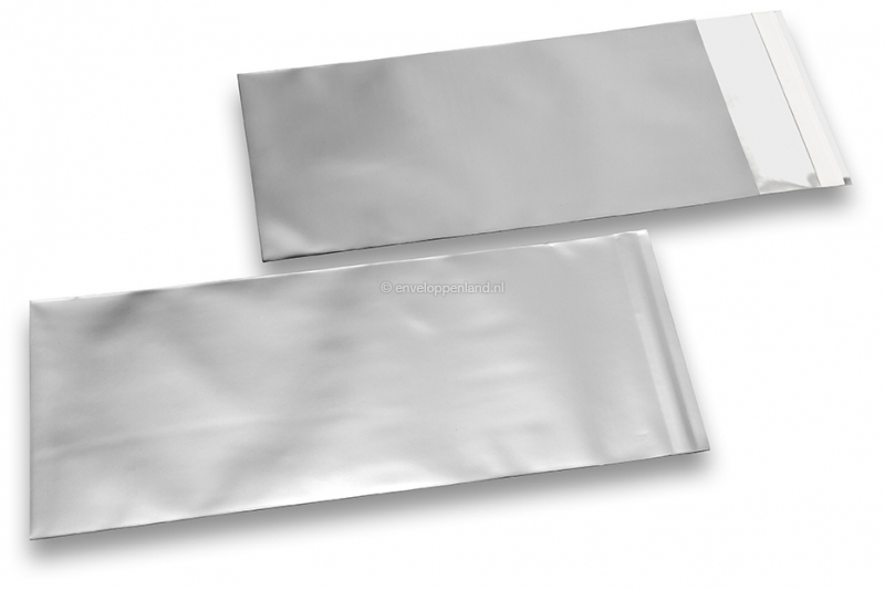 Zilver gekleurde mat metallic folie enveloppen - 110 x 220 mm
