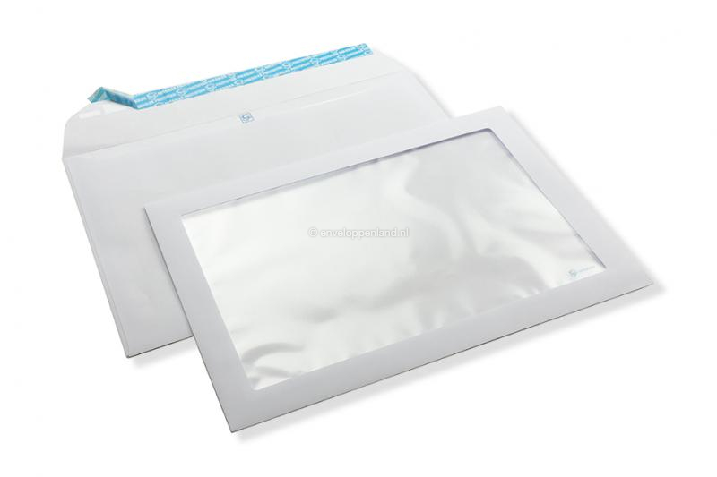 Panorama venster envelop, 229 x 324 mm (A4), 120 gr, stripsluiting,  (vensterformaat 180 x 275 mm, positie: 23 mm van links, 25 mm van onder)