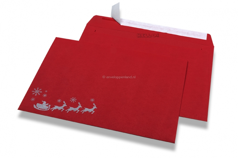 Gekleurde kerst enveloppen - Rood, met arreslee
