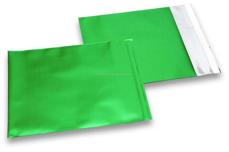 Groen gekleurde mat metallic folie enveloppen - 165 x 165 mm