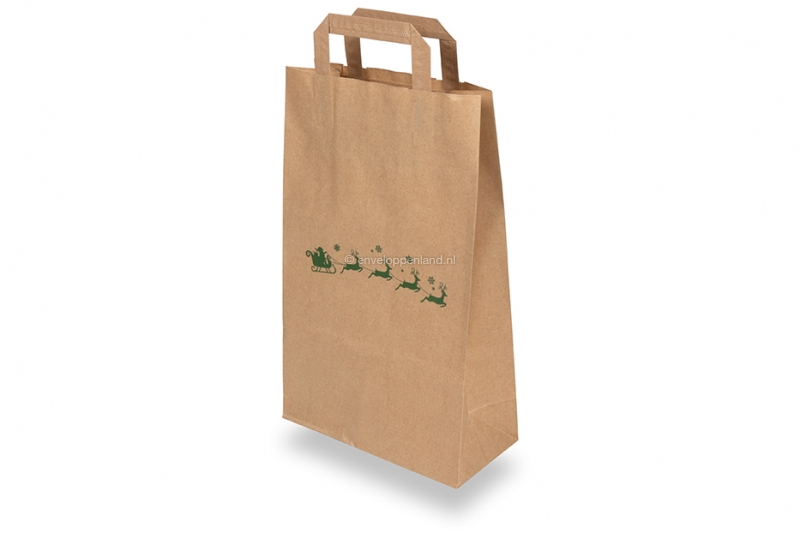 Papieren kerst draagtassen bruin - Arreslee groen