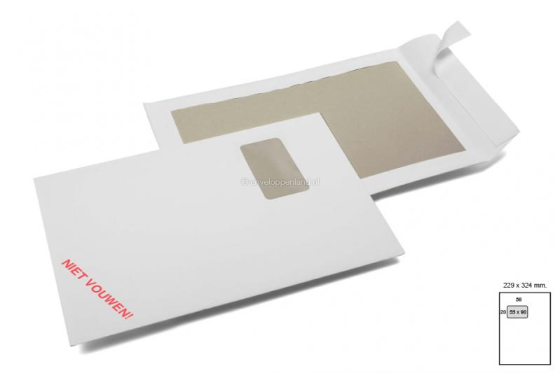 Bordrug enveloppen ‘niet vouwen!’ - 229 x 324 mm (A4) venster links