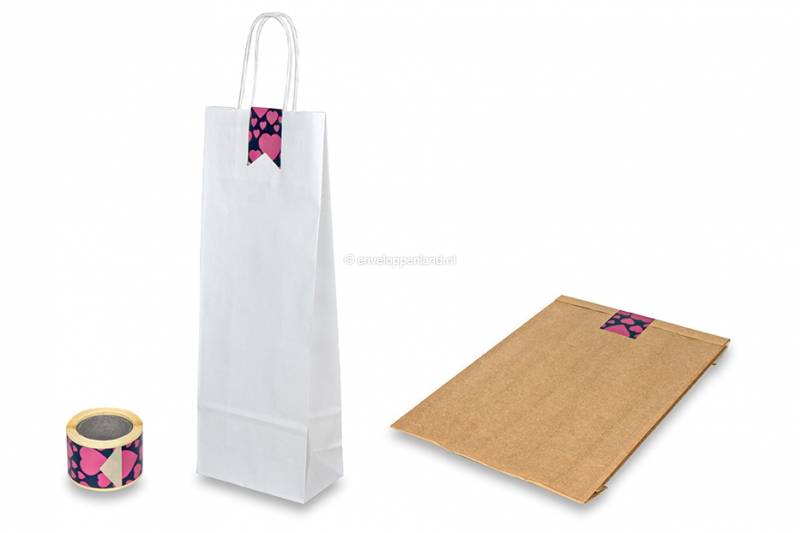 Langwerpige sluitzegels bedrukt - hartjes