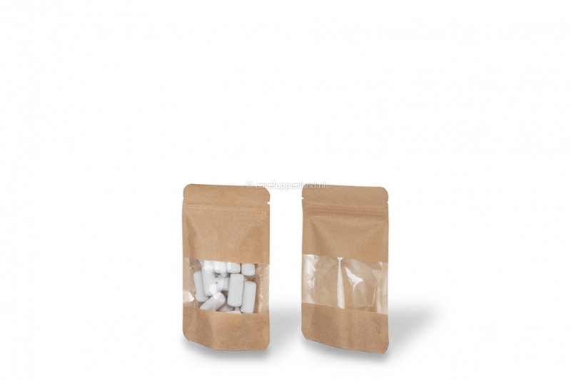 Stazakken kraft met venster - bruin, 85 x 145 x 50 mm, 100 ml
