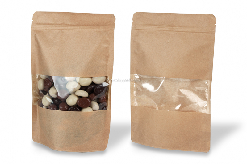 Stazakken kraft met venster - bruin, 180 x 290 x 90 mm, 1000 ml