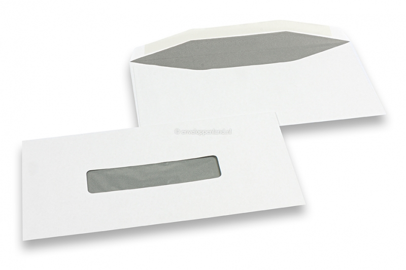 Vensterenveloppen, wit, 109 x 224 mm (giro), venster 25 x 110 mm, 53 mm van links en 40 mm van onder, gegomd, 80 grams, gewicht per stuk ca. 3 gr.