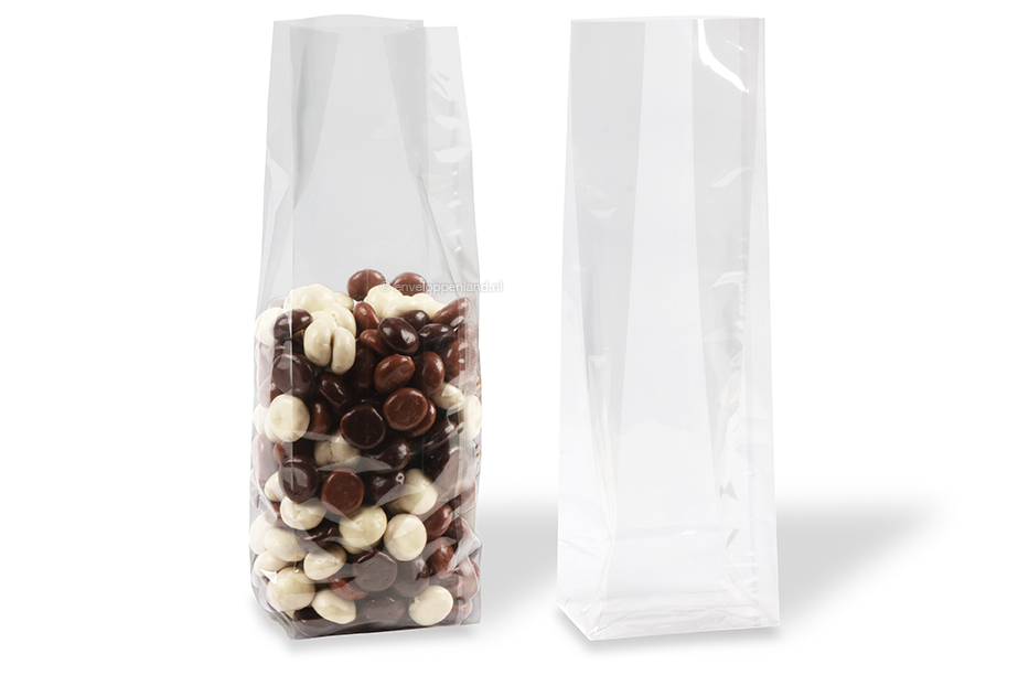 Blokbodemzakjes transparant - 100 x 280 x 60 mm, 1200 ml