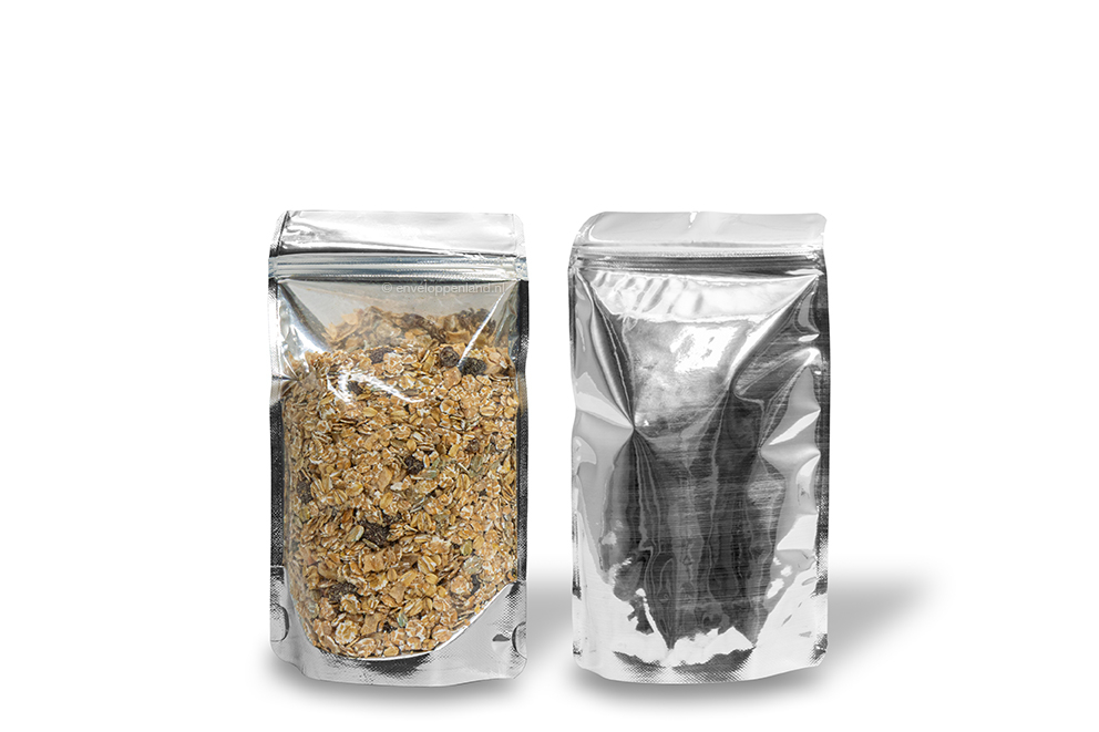 Stazakken metallic transparant - zilver metallic, 130 x 225 x 70 mm - 500 ml