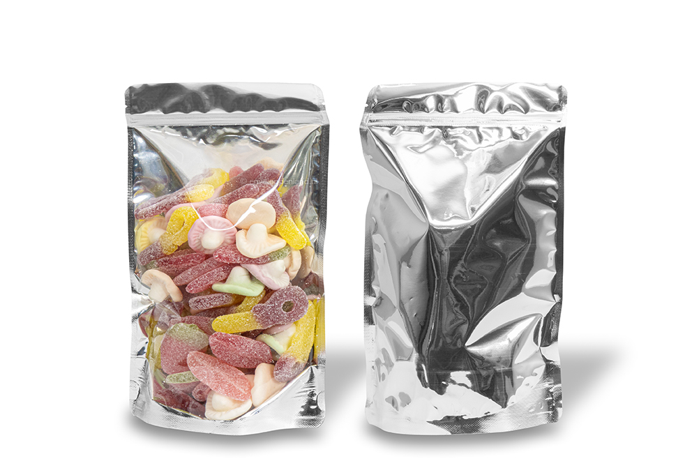 Stazakken metallic transparant - zilver metallic, 160 x 270 x 80 mm - 750 ml