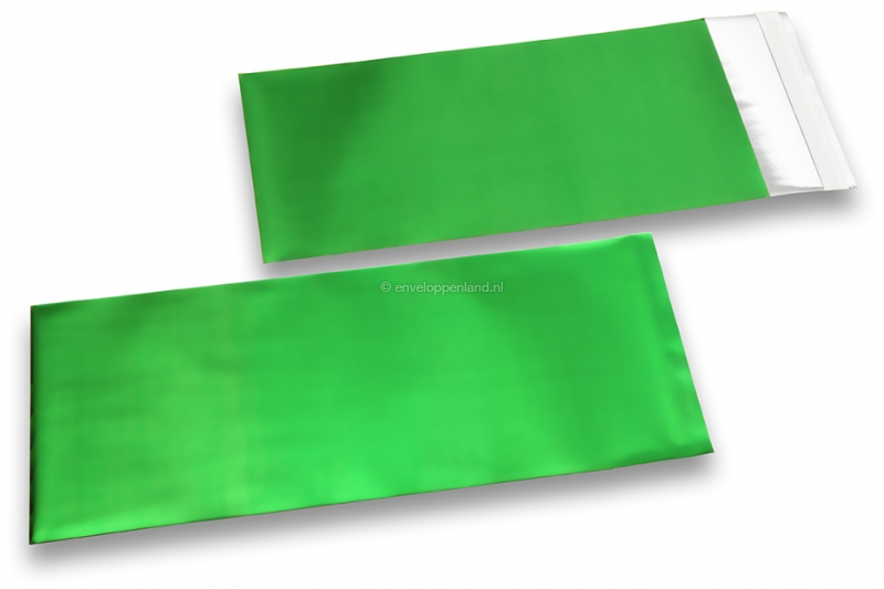 Groen gekleurde mat metallic folie enveloppen - 110 x 220 mm